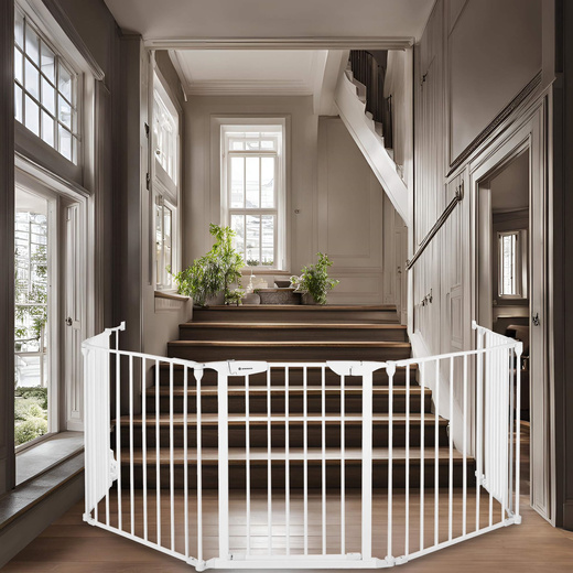 Bramka zabezpieczająca z barierkami 5 elementow 318 cm biała