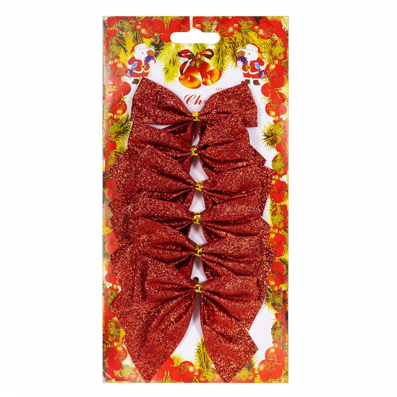 Kokardki świąteczne na choinkę 6 szt. brokatowe zawieszki choinkowe czerwone