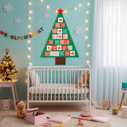Kalendarz adwentowy, świąteczny Choinka 102 cm dekoracja na ścianę, multikolor