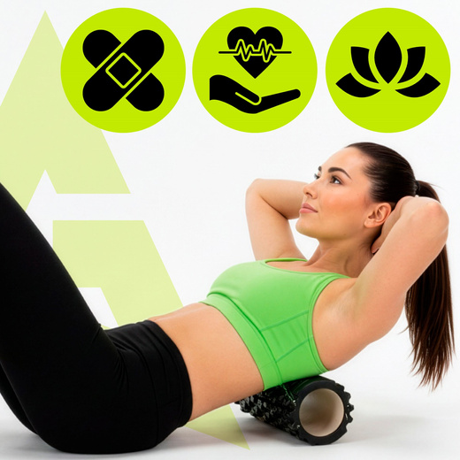 Wałek do masażu, średnio twardy, roller z wypustkami, czarny