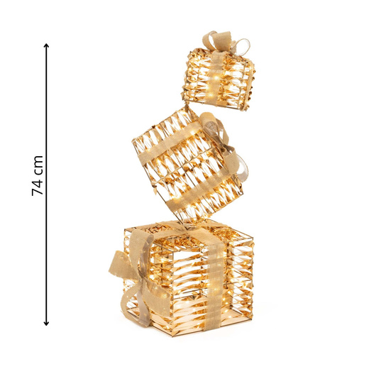 Dekoracja świąteczna LED prezenty pod choinkę 74 cm 160 diod biały ciepły