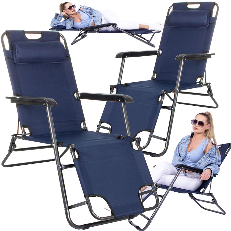 Leżak ogrodowy grawitacyjny granatowy zestaw 2 szt.