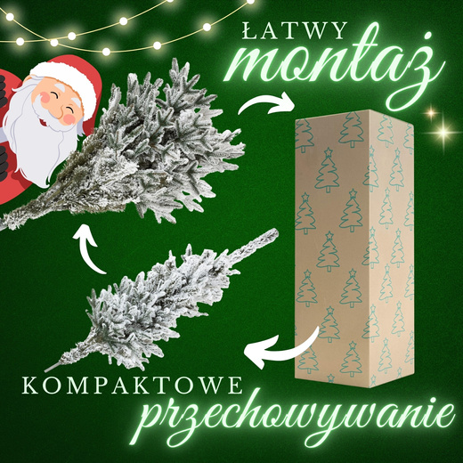 Choinka sztuczna 150 cm świerk kaukaski ośnieżony jak żywy, nowoczesny, ze stojakiem