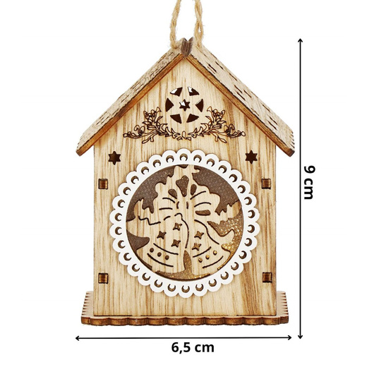 Zawieszka choinkowa domek świecąca ozdoba świąteczna drewniana na baterię
