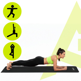Mata do jogi, ćwiczeń fitness 183x61 cm antypoślizgowa, materac do stretchingu czarny