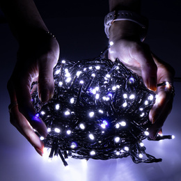 Kurtyna świetlna 300 led girlanda, lampki zewnętrzne sople zimny biały + flash