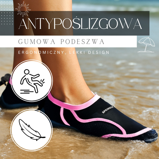 Buty do wody damskie rozm. 37 szybkoschnące buty na plażę, do pływania czarno-różowe