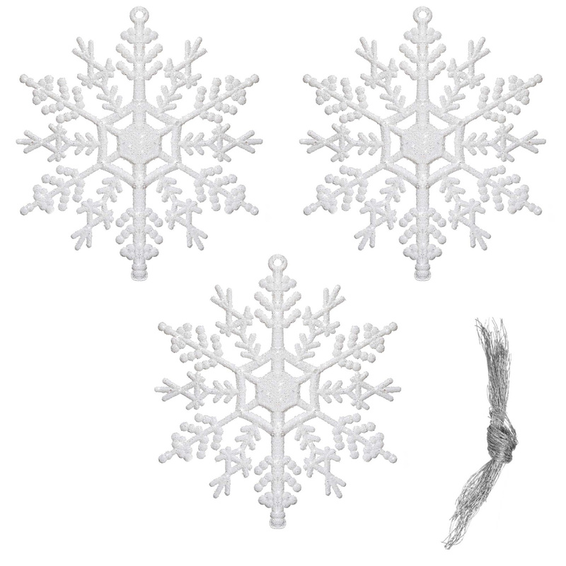 Zawieszka na choinkę śnieżynki 3 szt. ozdoba świąteczna 12 cm biały brokat