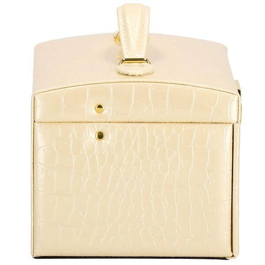 Szkatułka na biżuterię ekoskóra 17,5x14x12,5 cm ecru organizer z przegródkami