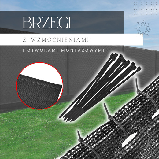 Siatka cieniująca 90% osłonowa 1,5x25m czarna 100 szt. opasek zaciskowych