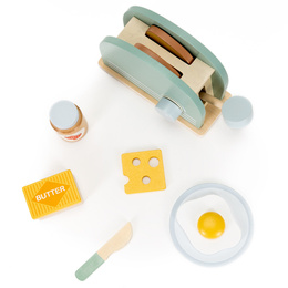 Toster zabawka drewniana dla dzieci, jajko, tost zestaw śniadaniowy 9 el. multikolor