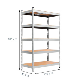 Regał metalowy z 5 półkami 205x120x45 cm 1000kg do garażu, piwnicy