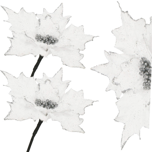 Gwiazda betlejemska, sztuczny kwiat, poinsecja biała z brokatem