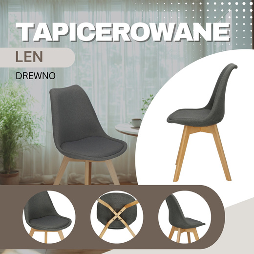 Krzesło skandynawskie do kuchni salonu jadalni Verde tapicerowana poduszka szare