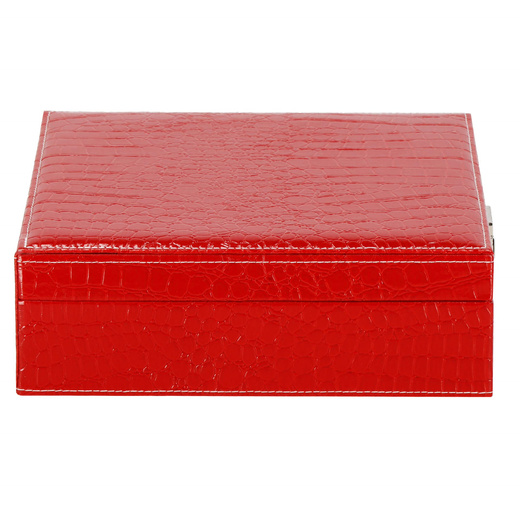 Szkatułka na biżuterię ekoskóra 26x26x8,5 cm czerwony organizer z przegródkami