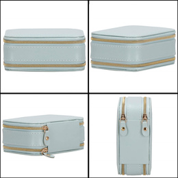 Szkatułka na biżuterię ekoskóra 11,5x8,5x5,5 cm błękitny organizer z przegródkami i lusterkiem