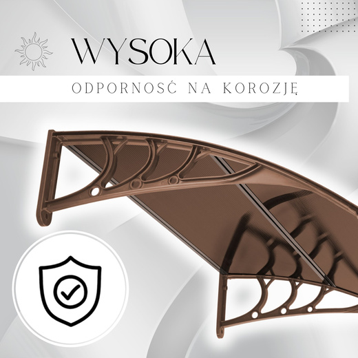 Zadaszenie, daszek do drzwi wejściowych, balkonowych, tarasowych 150x80 brązowy, transparentny