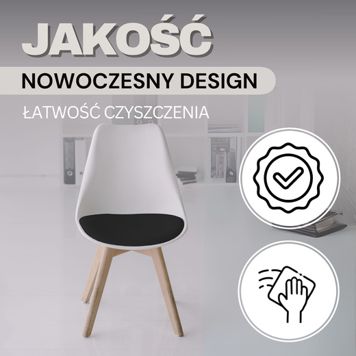 Krzesło skandynawskie do kuchni salonu jadalni Verde ekoskóra biało-czarne