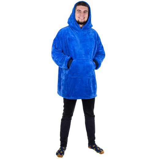 Kocobluza damska oversize koc bluza 2w1 z kapturem ciepła niebieska