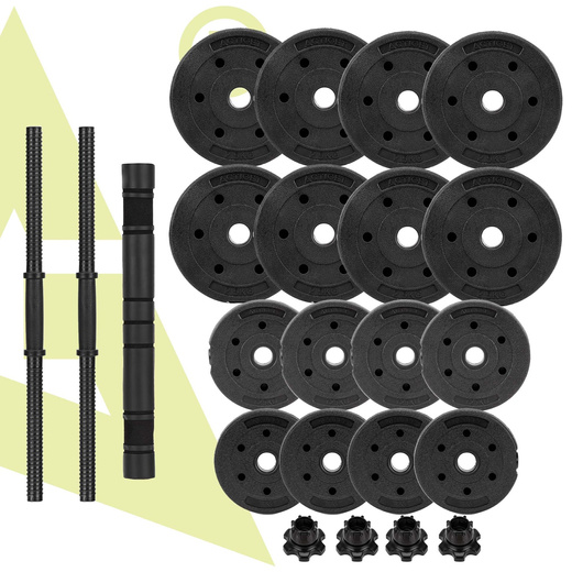 Hantle regulowane zestaw 2x15 kg obciążeń gryf do treningu 30 kg talerze zaciski łącznik do hantli