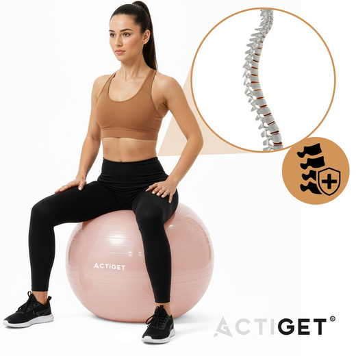 Piłka 65 cm do ćwiczeń pilates, rehabilitacyjnych, stretchingu z pompką, pudrowy róż