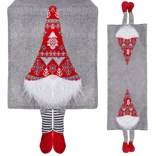 Bieżnik na stół 180x33cm obrus świąteczny z krasnalem szary