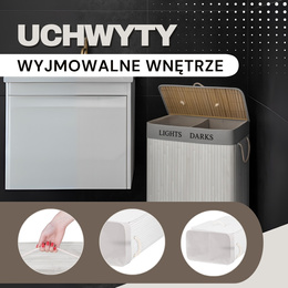 Kosz na pranie 100L z pokrywą biały bambus