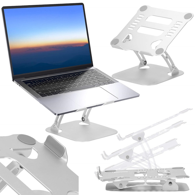 Stojak pod laptopa, chłodząca podstawka składana srebrna