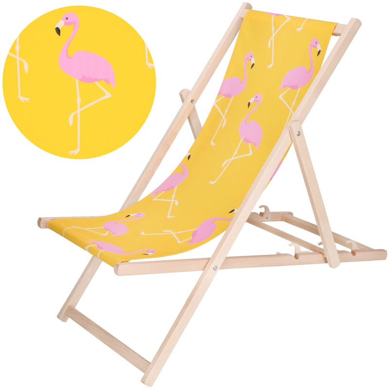 Leżak ogrodowy, drewniany z 3-stopniową regulacją, plażowy, balkonowy, żółto-różowy