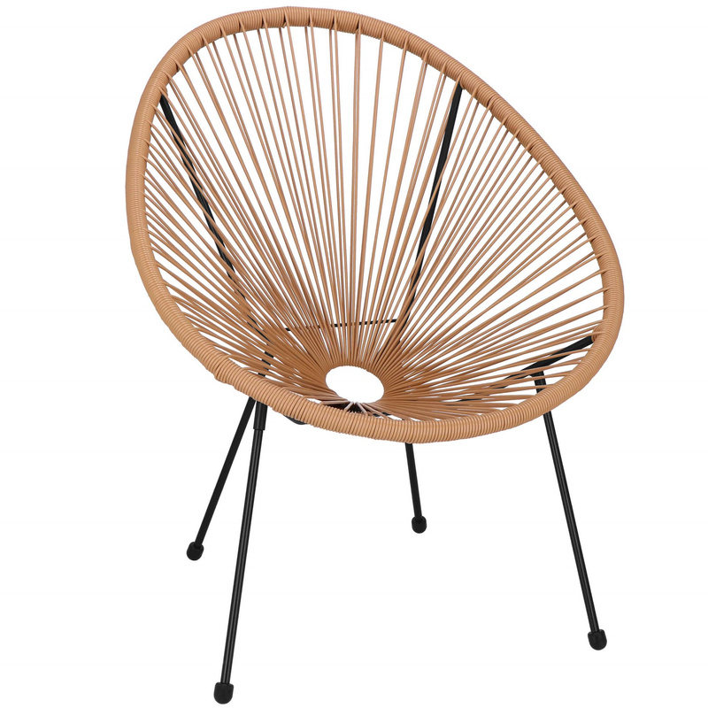 Owalne krzesło ogrodowe, wys. 87 cm rattanowy fotel ażurowy beżowe