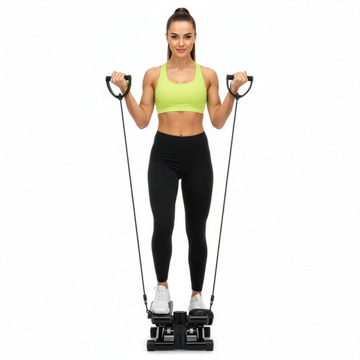 Stepper prosty do ćwiczeń z linkami i licznikiem, trening cardio, fitness czarny