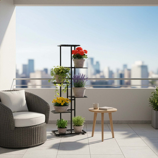 Kwietnik metalowy 6 półek stojak na rośliny 106 cm pionowy, czarny