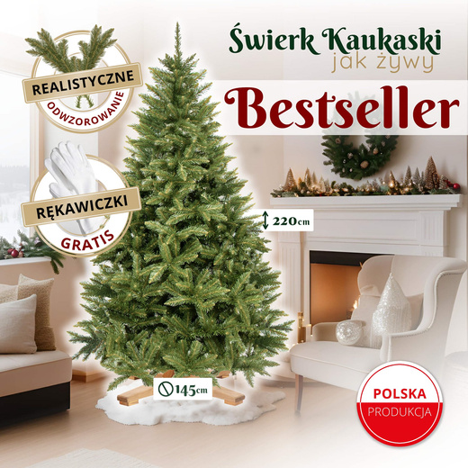 Choinka sztuczna 220 cm Premium Royal Trees świerk kaukaski z drewnianym stojakiem