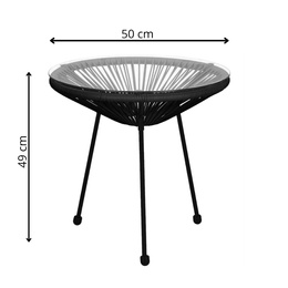 Stół ogrodowy rattanowy ze szklanym blatem 50 cm okrągły stolik na balkon czarny