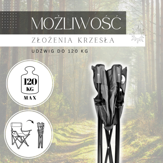 Krzesło turystyczne składane wędkarskie szare
