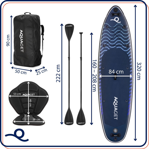 Deska pompowana do pływania SUP 320 cm z siedziskiem paddleboard z wyposażeniem