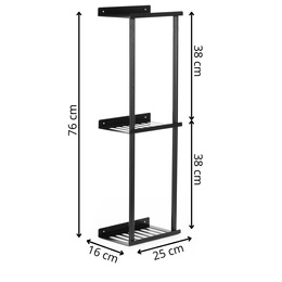 Wieszak łazienkowy na ręczniki, ścienny trzypoziomowy, czarny