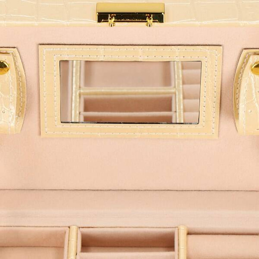 Szkatułka na biżuterię ekoskóra 17,5x14x12,5 cm ecru organizer z przegródkami