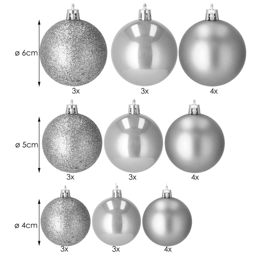 Bombki choinkowe 30 szt. ozdoby świąteczne szare srebrne