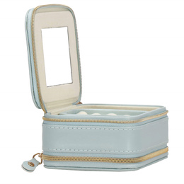 Szkatułka na biżuterię ekoskóra 11,5x8,5x5,5 cm błękitny organizer z przegródkami i lusterkiem