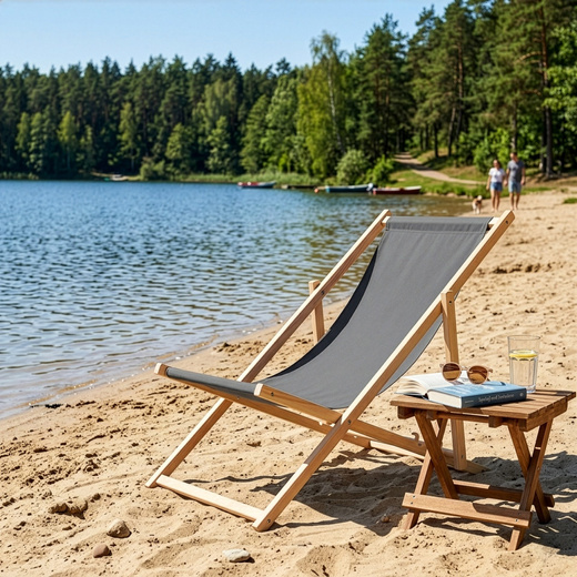 Leżak ogrodowy drewniany z 3-stopniową regulacją, plażowy, balkonowy, grafitowy