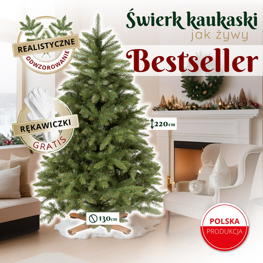 Choinka sztuczna 220 cm świerk kaukaski jak żywy Royal Trees premium drzewko świąteczne