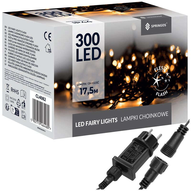 Lampki choinkowe 300 led biały ciepły + biały zimny flash 15m oświetlenie świąteczne IP44