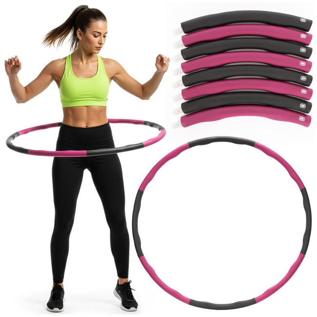 Hula hop treningowe 88 cm składane, piankowe NBR szaro-różowe