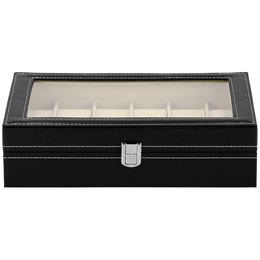 Szkatułka na zegarki 30x20x8 cm czarno-kremowa, ekoskóra organizer z 12 przegródkami
