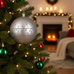 Bombki choinkowe 11 cm 12 szt.  zestaw ozdoby świąteczne zdobione srebrne