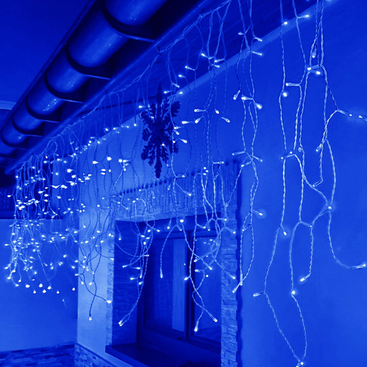 Kurtyna świetlna 500 led girlanda, lampki wewnętrzno-zewnętrzne sople niebieski
