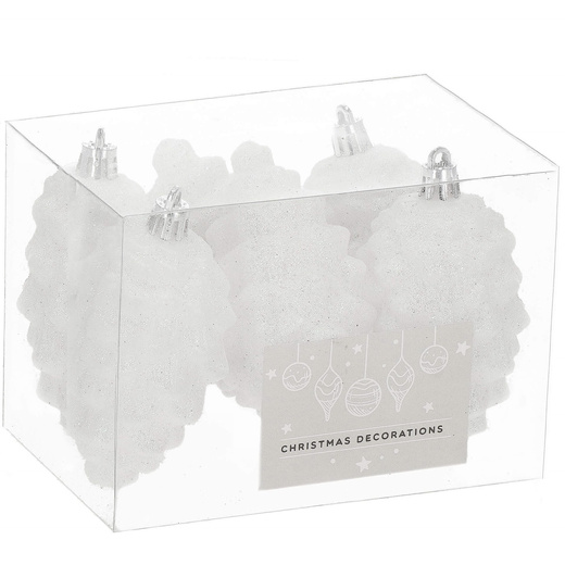 Zawieszki choinkowe szyszki 6 szt. ozdoby świąteczne 9,5 cm bombki biały brokat