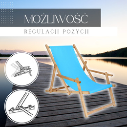 Leżak ogrodowy, drewniany z 3-stopniową regulacją, plażowy, balkonowy niebieski