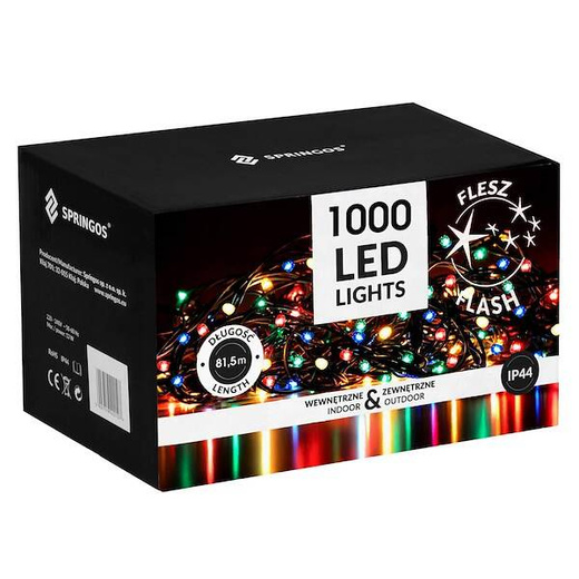 Lampki choinkowe 1000 Led multikolor, zimny biały flash 81,5 m oświetlenie świąteczne IP44